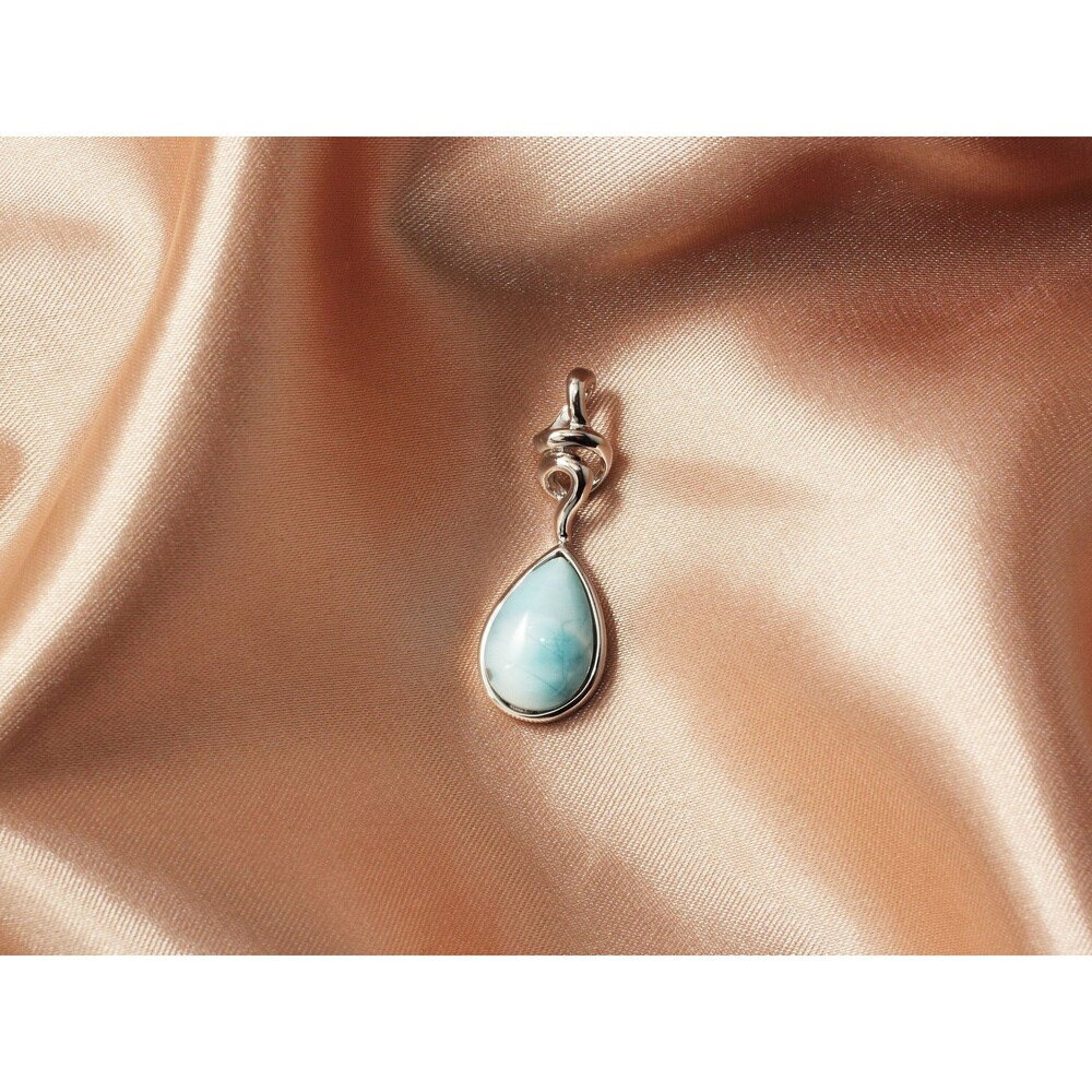 LARIMAR NECKLACE CURVED Necklace Pendant, Chain Necklace with Natural Gemstone